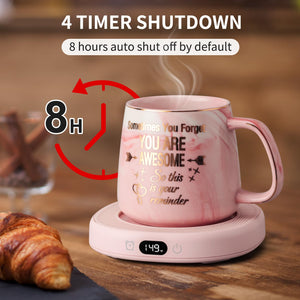Coffee Mug Warmer & You are Awesome Mug Set, Electric Cup Warmer for Desk Office Home, Beverage Warmer with 3 Temperature Setting, 8-Hours Auto Shut Off, Best Birthday Present Ideas for Women