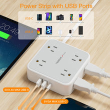 Load image into Gallery viewer, Surge Protector Flat Extension Cord Flat Plug Power Strip, 8 AC Outlets, 3 USB Charger(1 USB C Port) 3-Sided Outlet Extender, 5 Ft, 900 Joules Protection, Office Supplies, Dorm Room Essentials, Grey