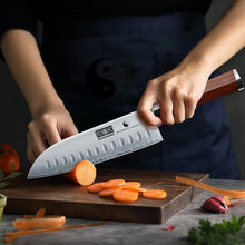 Load image into Gallery viewer, 7 Inch Santoku Knife，Professional Japanese High Carbon Super Steel Chef Knife, Razor Sharp Kitchen Knife with Ergonomic Red Sandal Wooden Handle - Gift Box