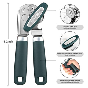 Beneno Can Opener Manual with Magnet, Hand Held Heavy Duty Can Opener with Durable Sharp Blade Smooth Edge, Big Effort-Saving Knob, Soft Grip Rubber Handle, Multifunctional Bottle Opener, Green