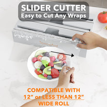 Load image into Gallery viewer, SpaceAid WrapNeat 3 in 1 Wrap Organizer with Cutter and Labels, Plastic Wrap, Aluminum Foil and Wax Bamboo Dispenser for Kitchen Storage Organization Holder for 12&quot; Roll (Natural)