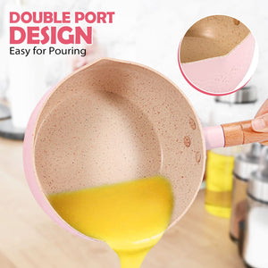 Sauce pan with Lid, 2.1 Quart Nonstick Small Pot, Induction Compatible Aluminum Cooking Pot with Silicone Spatula for Milk, Soup, Pasta, Egg, Rice (PINK)