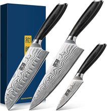 Load image into Gallery viewer, 3 Pieces Knife Set, Professional High Carbon Powder Steel Kitchen Knife Set, Ultra Sharp Knives Set for Kitchen with Elegant Gift Box