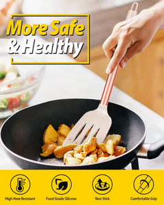 Pack of 2 Silicone Solid Turner, Non Stick Slotted Kitchen Spatulas, High Heat Resistant BPA Free Cooking Utensils, Ideal Cookware for Fish, Eggs, Pancakes(Black)