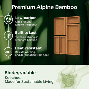 5-Piece Bamboo Drawer Organizer Set, 2.2" Deep | Multi-Use Organizers with Non-Slip Feet for Utensils, Silverware, Cutlery, Desk, Bathroom, Junk Drawer & Makeup, Non-Slip Feet Included.