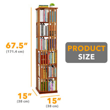 Load image into Gallery viewer, SpaceAid 6 Tier Rotating Bookshelf Tower, Bamboo Spinning Book Shelf, Revolving 360 Bookcase Storage Swivel Round Carousel, Vertical Rotate Turning Spiral Corner Organizer (6-Tier Walnut)