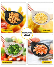 Load image into Gallery viewer, Kitchen Ladle Strainer Set of 2 Large Slotted Spoon with High Heat Resistant BPA Free Non Stick Cooking Skimmers For Draining and Frying (Grey and Teal Blue)