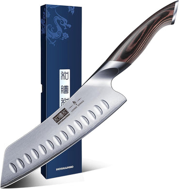 7 Inch Japanese Chef Knife, Ultra Sharp High Carbon Stainless Steel Kitchen Knife, Professional Santoku Knives with Ergonomic Pakkawood Handle