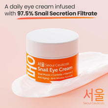 Load image into Gallery viewer, SeoulCeuticals Korean Snail Mucin Eye Cream - 97.5% Snail Filtrate K Beauty Anti Aging Under Eye Anti Wrinkle Eye Treatment Cream 0.5oz