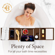 Load image into Gallery viewer, Bathtub Tray Caddy - Premium Bamboo Expandable Bath Tub Tray Table, Luxurious Wooden Bath Caddy for Books, Tablets, Wine, Bathroom Accessories, Spa Essentials, Housewarming, Wedding