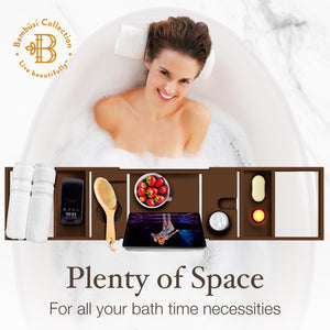 Bathtub Tray Caddy - Premium Bamboo Expandable Bath Tub Tray Table, Luxurious Wooden Bath Caddy for Books, Tablets, Wine, Bathroom Accessories, Spa Essentials, Housewarming, Wedding