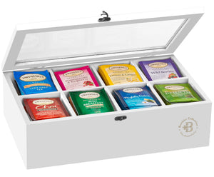 Bamboo Tea Bag Organizer Storage Box with Drawer & Acrylic Window - Magnetic Lid Keeps Contents Fresh - Ideal Mothers Day Gifts for Mom - Gift Caddy (Tea Not Included)