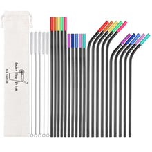 Load image into Gallery viewer, 20 Pack Reusable Stainless Steel Metal Straws,10.5&quot; &amp; 8.5&quot; Reusable Drinking Straws with 20 Silicone Tips 5 Straw Brushes 1 Travel Case,Eco Friendly Extra Long Metal Straw Fit for 20 24 30 oz Tumbler