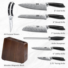 Load image into Gallery viewer, 8 Pieces Knife Set with Magnetic Block, Ultra Sharp Powder Steel Knife Block Set, Professional Chef Knife Sets with Ergonomic Handle &amp; Knife Sharpener