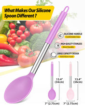 Load image into Gallery viewer, Pack of 2 Large Silicone Cooking Spoon Non Stick Solid Basting Spoons Heat-Resistant Kitchen Utensils for Mixing Serving (Gray-Blue)