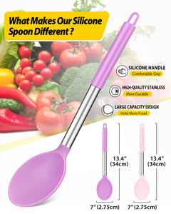 Pack of 2 Large Silicone Cooking Spoon Non Stick Solid Basting Spoons Heat-Resistant Kitchen Utensils for Mixing Serving (Gray-Blue)