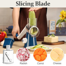 Load image into Gallery viewer, Rotary Cheese Grater Hand Crank Cheese Shredder for Fresh Cheese, Vegetable, Nuts,Non-slip Suction Base, Free Cleaning Brush Three Blades, Black