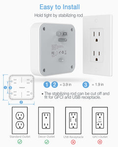 Multi Plug Outlet Extender, TESSAN Surge Protector Splitter with 3 USB (1 USB C Port) Wall Charger, Multiple Expander for Travel, Home, College Dorm Room