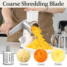 Load image into Gallery viewer, Rotary Cheese Grater Hand Crank Cheese Shredder for Fresh Cheese, Vegetable, Nuts,Non-slip Suction Base, Free Cleaning Brush Three Blades, Black