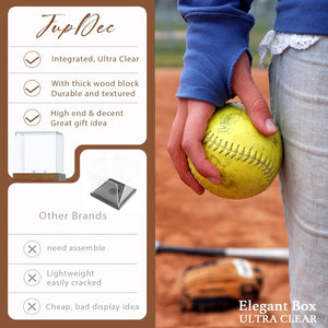 JupDec Baseball & Softball Display Case with Wood Stand, Clear Acrylic Game Ball Holder Showcase, UV Protection Souvenirs and Collectibles Box, Ideal Gift for Autograph Single MLB Ball