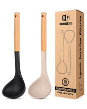 Load image into Gallery viewer, Pack of 2 Soup Ladle, Silicone Ladle Spoon with Wooden Handle, Large Non Stick High Heat Resistant Kitchen Utensils for Cooking, Stirring, Serving Soups(GRAY-BLUE)