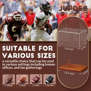 JupDec Baseball Display Case - Clear Cube Baseball Holder with Wooden Base, Autograph Stand Box for Single Ball, Acacia Wood, Brown, 1 Pack