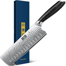 Load image into Gallery viewer, 7 Inch Nakiri Knife, Japanese High Carbon Powder Steel Vegetable Cleaver Knife for Chopping, Razor Sharp Multipurpose Asian Chef Knife with Ergonomic Handle