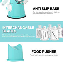 Load image into Gallery viewer, Rotary Cheese Grater Hand Crank Cheese Shredder for Fresh Cheese, Vegetable, Nuts,Non-slip Suction Base, Free Cleaning Brush Three Blades, Black