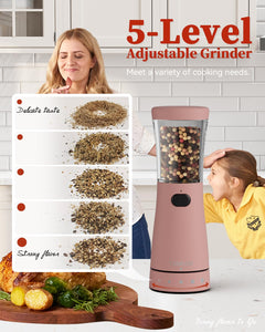 Electric Salt and Pepper Grinder, Stainless Steel Rechargeable Salt and Pepper Grinder Set with 4.5 oz Large Capacity, 1.8" Wide Mouth, Adjustable Coarseness, Ideal for Kitchen