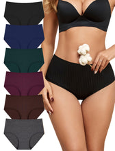 Load image into Gallery viewer, FINETOO Cotton Underwear for Women High Waisted Ribbed Full Coverage Briefs Soft Breathable Moisture Wicking Panties 6 Pack