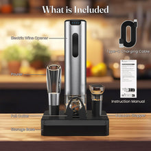 Load image into Gallery viewer, HomeHacks Electric Wine Opener, Automatic Wine Opener with Foil Cutter, Vacuum Stopper, Pourer, Rechargeable Wine Bottle Opener - Party Favor, Christmas Gift for Wine Lover