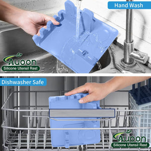 AUOON Clip On Pot Strainer and Pasta strainer and Silicone Utensil Rest,Pot lid holder with Drip Pad for Multiple Utensils,Dishwasher Safe,Heat ResistanSpoon,Rest for Stove Top,Kitchen Utensil Holder