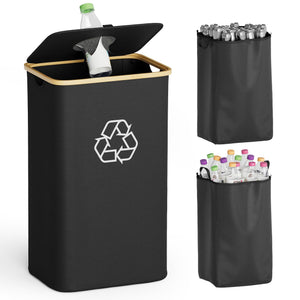 SpaceAid Recycling Bin for Kitchen 26 Gallon, 100L Recycle Bin with Lid and 2 Reusable Inner Bags, for Bottle Can Glass Plastic Stickers, Blue