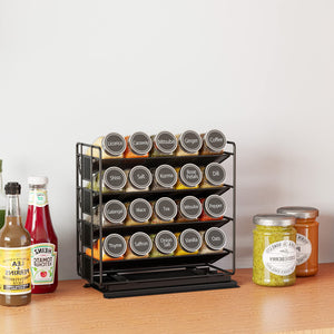 SpaceAid Pull Out Spice Rack Organizer with 20 Jars, Heavy Duty Slide Out Seasoning Organizer for Kitchen Cabinets, with 801 Labels and Chalk Marker, Left Facing