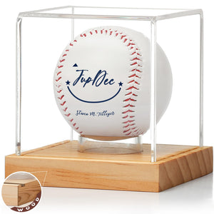 JupDec Baseball Display Case, Clear Cube Baseball Holder with Wooden Base, Autograph Baseball Stand Box for Single Ball, Acacia Wood, Black, 1 Pack