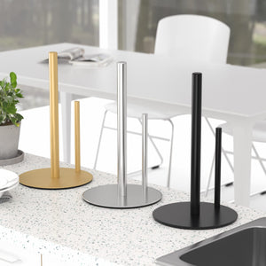 Paper Towel Holder Black, Premium Stainless Steel Kitchen Roll Dispenser, Countertop Roll Organizer with Weighted Base