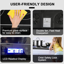 Load image into Gallery viewer, Duxtop LCD Portable Double Induction Cooktop 1800W Digital Electric Countertop Burner Sensor Touch Stove, 9620LS/BT-350DZ