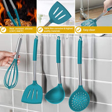 Load image into Gallery viewer, Silicone Cooking Utensil Set, Umite Chef 15pcs Silicone Cooking Kitchen Utensils Set, Non-stick - Best Kitchen Cookware with Stainless Steel Handle - Black
