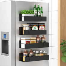 Load image into Gallery viewer, Metal 4 Pack Magnetic Spice Storage Rack Organizer for Refrigerator and Oven, Black Fridge Organizers and Storage