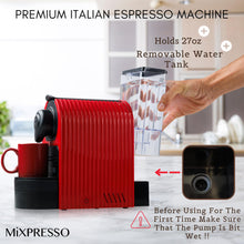 Load image into Gallery viewer, Mixpresso Black Espresso Coffee Machine – Compact 1400W Single Serve Coffee Maker Compatible with Nespresso OriginalLine Capsules, One-Touch Operation, 19-Bar Italian Pump, 27oz Water Tank