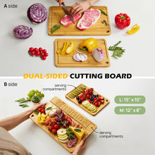 Load image into Gallery viewer, Bamboo Cutting Board, Durable Wood Cutting Boards for Kitchen with Deep Juice Grooves &amp; Built-in Handles, Ideal Charcuterie &amp; Chopping for Meat, Vegetables and Fruits Ideal Kitchen Gifts