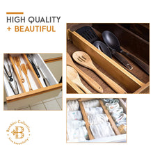 Load image into Gallery viewer, 4 Pack Drawer Dividers Bamboo 2.6&quot; High, 16-22&quot; Adjustable Drawer Organizers for Clothes, Expandable Dresser Separators in Bedroom/Bathroom/Kitchen/Office Organization and Storage (Natural)