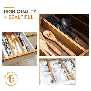4 Pack Drawer Dividers Bamboo 2.6" High, 16-22" Adjustable Drawer Organizers for Clothes, Expandable Dresser Separators in Bedroom/Bathroom/Kitchen/Office Organization and Storage (Natural)