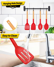 Load image into Gallery viewer, Pack of 4 Silicone Cooking Utensils Set, Non Stick Solid Spatulas and Heat Resistant Slotted Spoons with Wooden Handle, Ideal Wood Kitchen Utensils Set for Frying,Serving,Turning,Stirring (KHAKI)