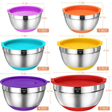 Load image into Gallery viewer, Mixing Bowls with Airtight Lids Set, 26PCS Stainless Steel Khaki Bowls with Grater Attachments, Non-Slip Bottoms &amp; Kitchen Gadgets Set, Size 7, 4, 2.5, 2.0,1.5, 1QT, Great for Mixing &amp; Serving
