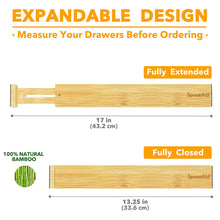 Load image into Gallery viewer, SpaceAid Bamboo Drawer Dividers with Labels, Kitchen Adjustable Drawer Organizers, Expandable Organization for Home, Office, Dressers and Bathroom, 6 Dividers (17-22 in)