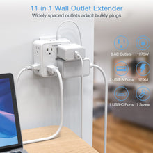 Load image into Gallery viewer, Surge Protector 8 Outlet Extender, TESSAN Multi Outlet Splitter with 3 USB Wall Charger (1 USB C Port), 3-Sided Multiple Plug Power Strip 1700J, Charging Station for Home Office Dorm Room