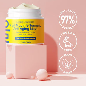 SeoulCeuticals Korean Face Mask Skin Care - Snail Mucin Turmeric Mask for Face – Cruelty Free K Beauty Anti Aging Face Mask for Healthy, Youthful Glow 2oz