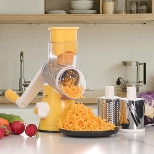 Rotary Cheese Grater Hand Crank Cheese Shredder for Fresh Cheese, Vegetable, Nuts,Non-slip Suction Base, Free Cleaning Brush Three Blades, Black