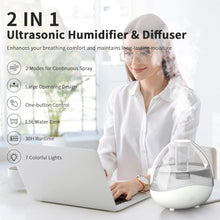 Load image into Gallery viewer, Humidifiers for Bedroom, Ultrasonic Cool Mist Humidifier, Desk Humidifiers Essential Oil Diffuser with Removable 1.5L Water Tank for Baby Nursery and Plants, Up To 24 Hours